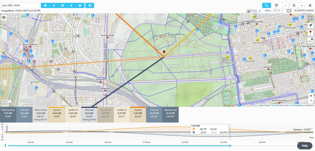 User interface of The Photographer's Ephemeris.