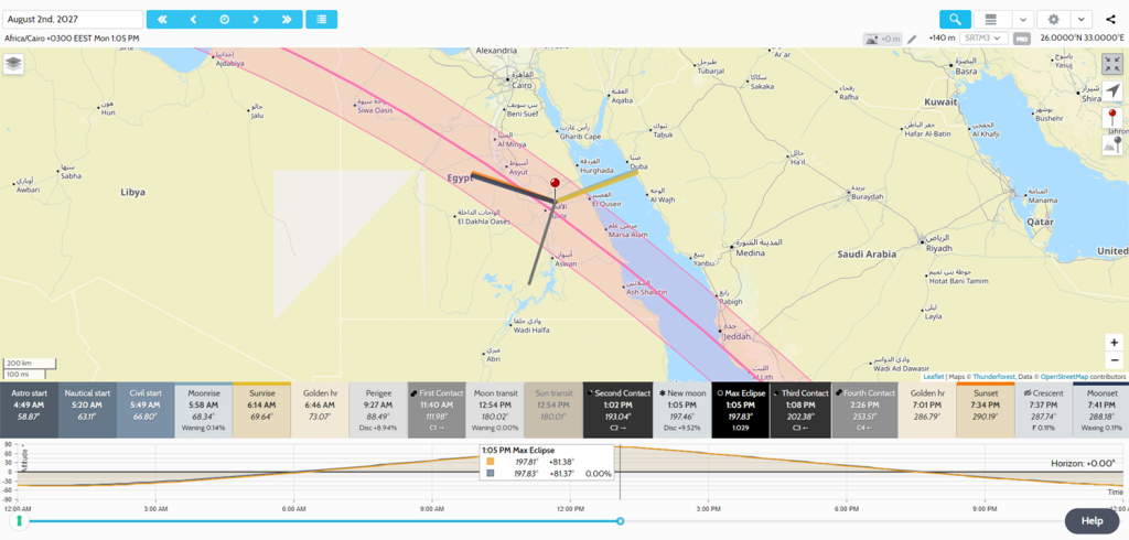 User interface of the Eclipse module in The Photographer's Ephemeris.