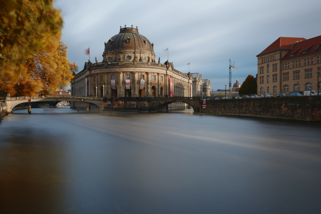 Long exposure image of the Bodemuseum on the Museum Island in Berlin.