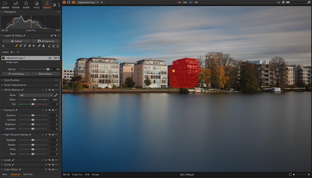 Einfache Maskenauswahl mit dem Werkzeug Maske zeichnen in Capture One.