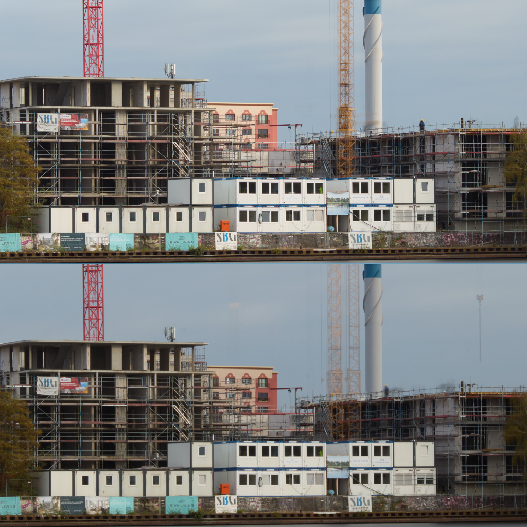 Comparison of long exposure images: above shows image without diffraction for sharper details, below shows image with reduced sharpness caused by diffraction.