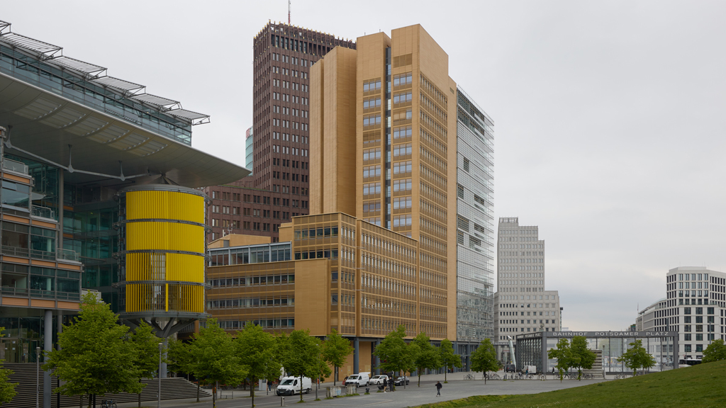 Rear view of the Forum Tower at Potsdamer Platz in Berlin.